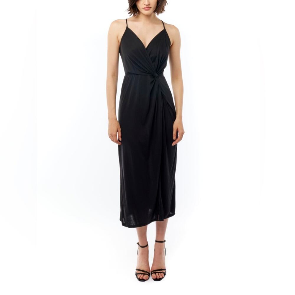 LBLC The Label Revolve Kelcie Midi Gathered Twist Front Dress Slit Black NWT S - Picture 8 of 8